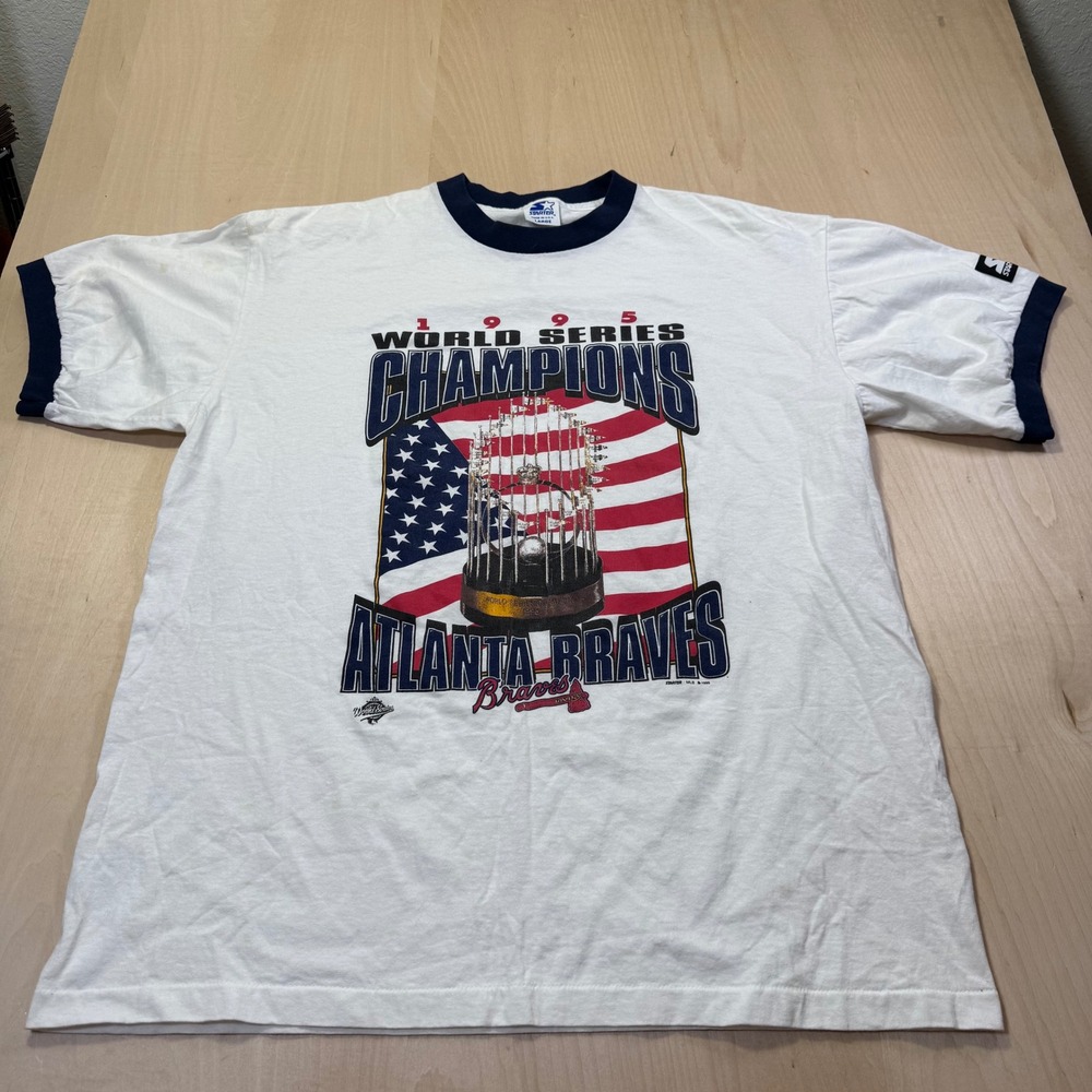 Vintage 1995 Atlanta Braves World Series Champions Starter Ringer Shirt Mens‎ L